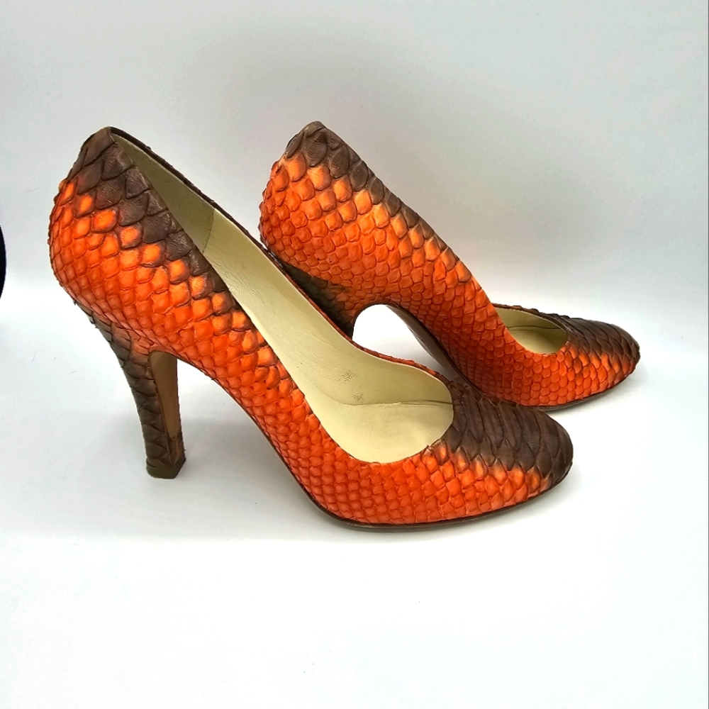 PRADA!!!! EUC Prada Orange and Brown Snake Print Dragon Heels